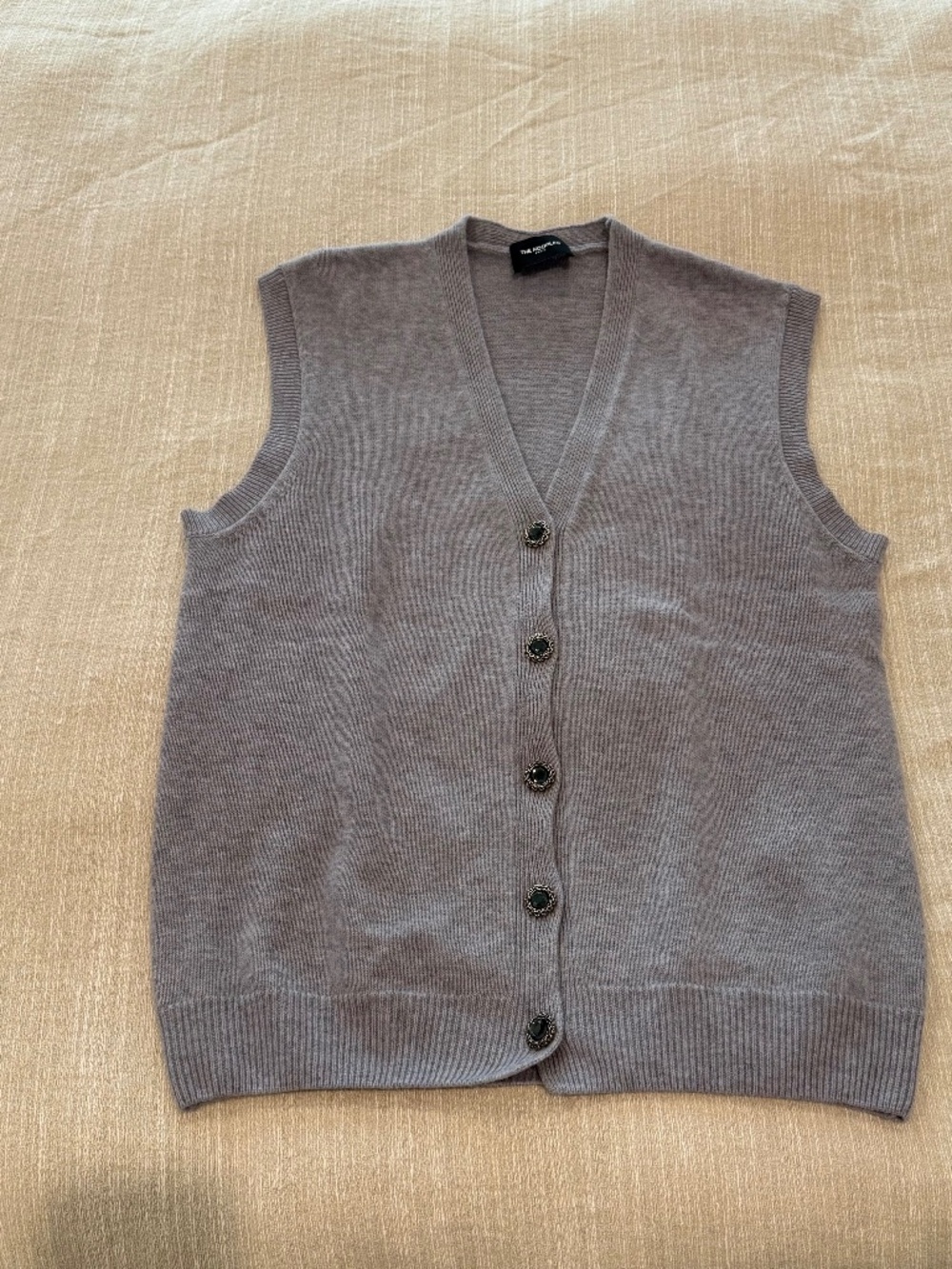 The Kooples Grey Merino Wool Button-Down Sweater Vest with jeweled buttons